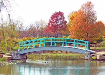 Puente de Monet en el parque en otoño
