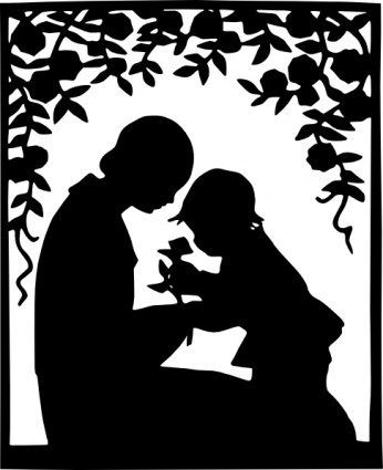 الأم والطفل صورة ظلية قصاصة فنية