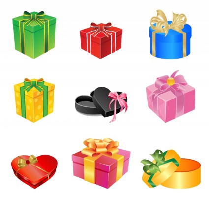 kotak hadiah warna-warni dengan busur dan pita