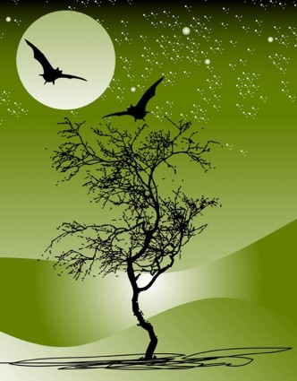 natura albero luna pipistrello notte scena star