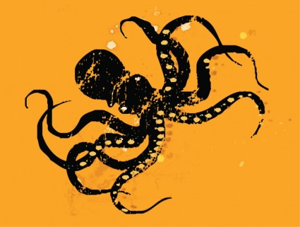 criatura de naranja de alta mar pulpo negro impresión retro de la amp