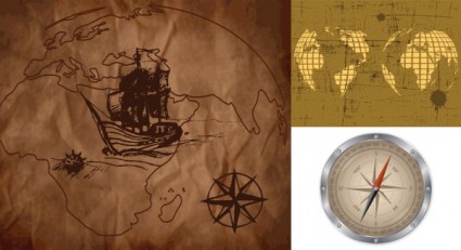 老的地图和指南针矢量
