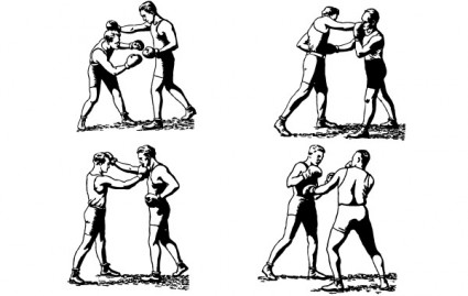 Olde boxeadores de tiempo en posiciones de boxeo clásico de perforación