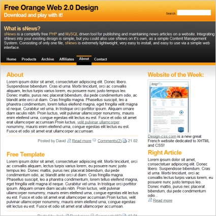 Szablon sieci web pomarańczowy