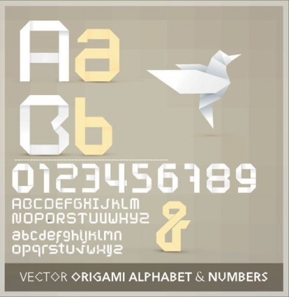 Origami pita Inggris huruf dan angka vektor