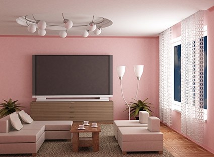 Foto de sala de estar elegante rosa pálido