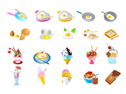 Pan Fried Eggs And Ice Cream Vector