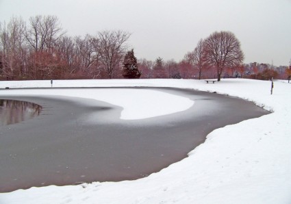 部分結冰的池塘