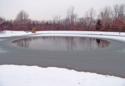 étang partiellement gelé