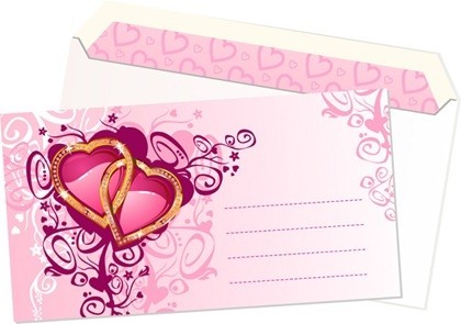 material de vetor de envelope padrão em forma de coração rosa