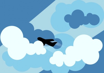 silueta del avión volando a través de las nubes