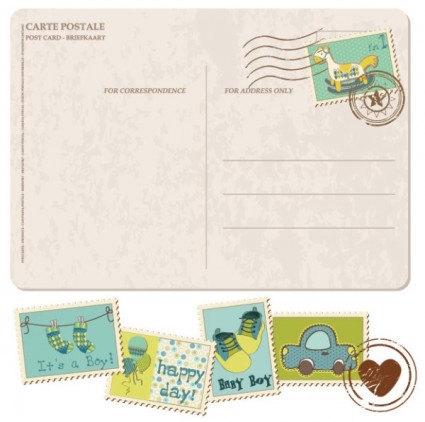 carte postale avec vecteur de timbres de dessin animé
