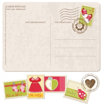 Postcards Stamps With Cartoon Vector