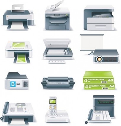 Drucker fax-Maschinen-Projektoren und andere Büro-Ausrüstung-Vektor