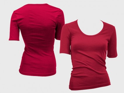 PSD berlapis kosong kecenderungan perempuan diproduksi model shortsleeved tshirt template gomedia