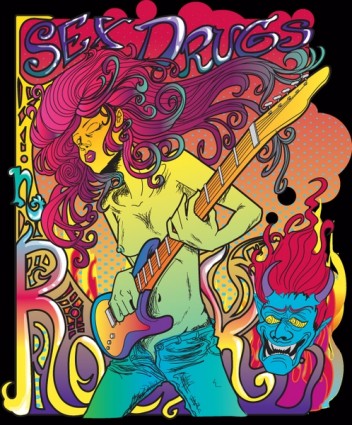 psychedelic rock poster bintang vektor