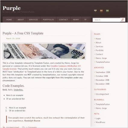 plantilla blog púrpura