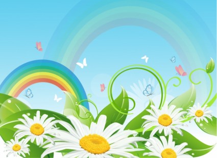 彩虹和花卉景觀