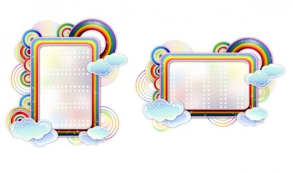 虹の雲のかわいいベクトルの枠