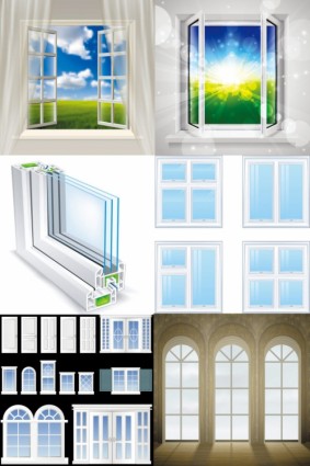 realista vector de ventanas y puertas