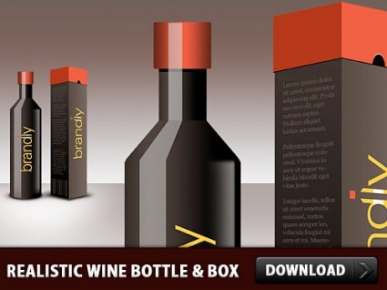 psd realista de botella y la caja de vino