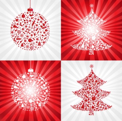 红色圣诞球圣诞树矢量
