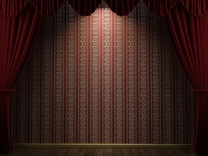 cortina vermelha e o padrão europeu do retrato da parede