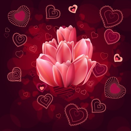หัวใจสีแดงกับดอกไม้เวกเตอร์