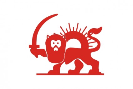 León rojo con sol clip art