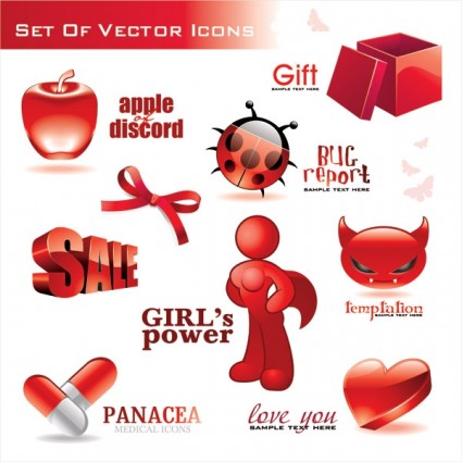 merah threedimensional ikon vektor