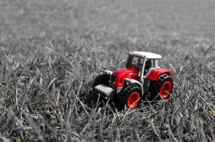Rote Traktor im Gras