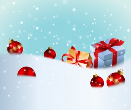 Рождественский подарок красное белое и украшения в снегу