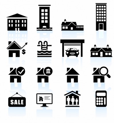 Wohnimmobilien schwarz-weiß-Icon-set