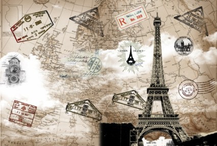 Retro Eiffelturm Reisen Vorlage geschichtet