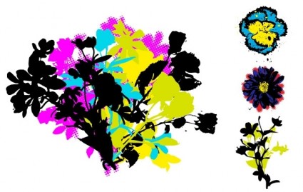 Retro grunge floral vektörel çizimler