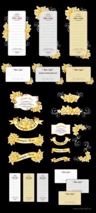 Ribbon Cards With Handpainted Flowers Vector Yellow