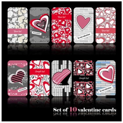 Romantic Heartshaped Pattern Cards Vector