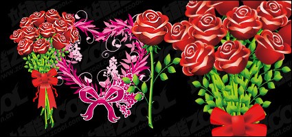 Roses And Heart Shaped Pattern Vector Material