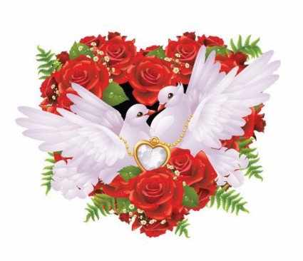 rosas y palomas vector illustration