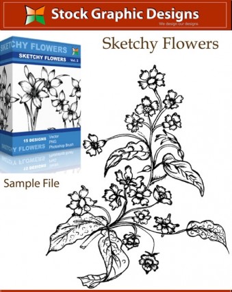 Przykładowy plik z szkicowy kwiaty szczotka wektor i photoshop
