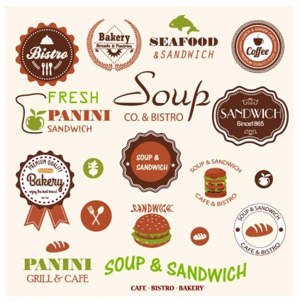 iconos y etiquetas de sándwich bistro