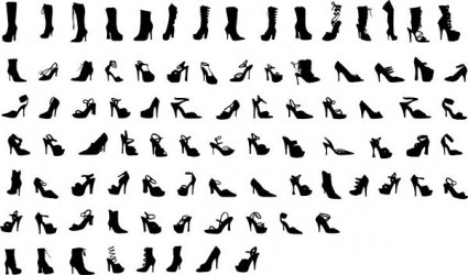 Reihe von schwarzen und weißen Designelementen Vektor weibliche Schuh Kontur