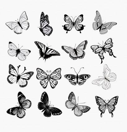 مجموعة من الفراشات الصور الظلية ناقلات الرسم التوضيحي
