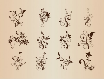 conjunto de elementos florales de diseño gráfico vectorial