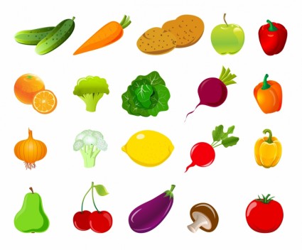 conjunto de frutas e produtos hortícolas