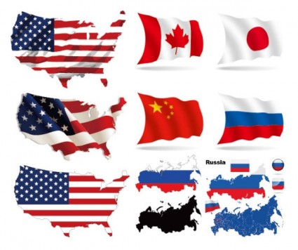 几个国家国旗地图矢量