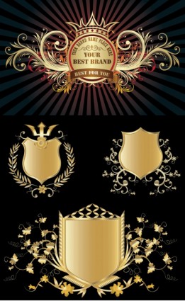 Several Gold Shield Badge Vector