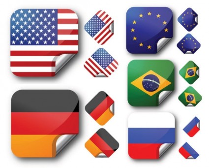 birkaç ülke bayrakları Etiketler vektör