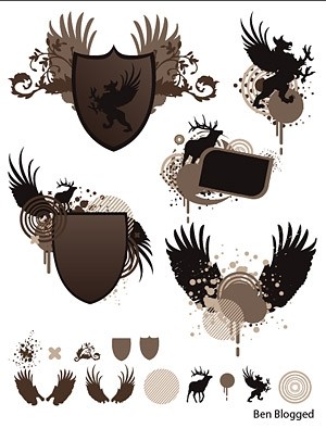 Shield Wings Europeanstyle Pattern Vector