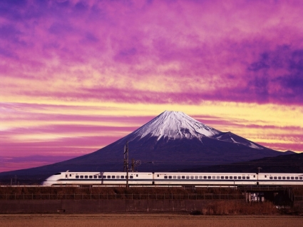 신칸센 초고속 열차과 후지산 벽지 일본 세계